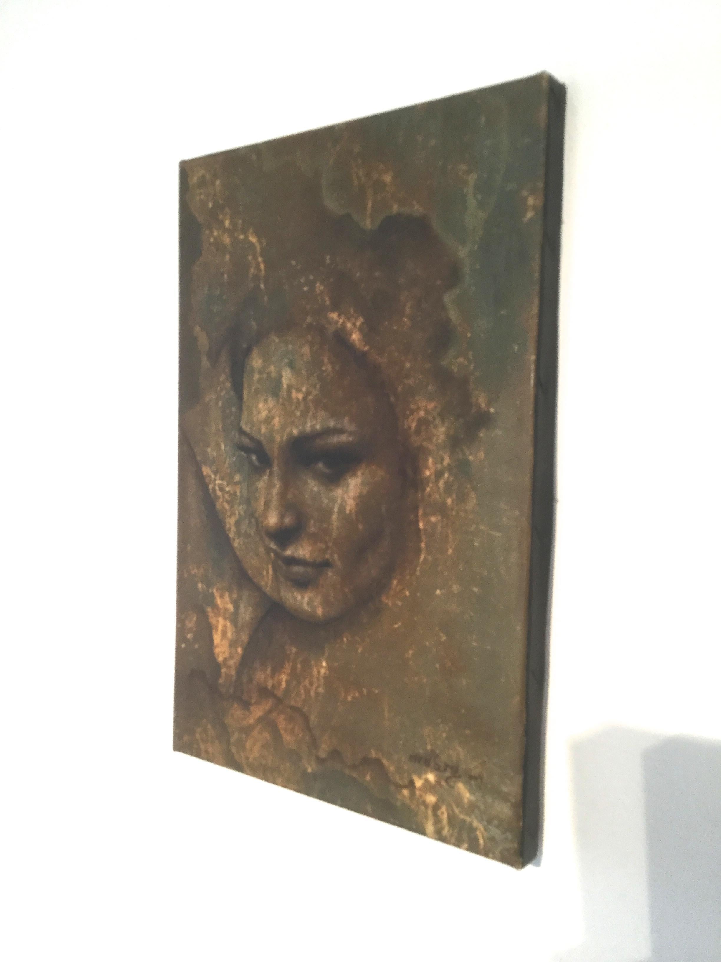 Ritratto di giovane donna 1 - Pittura ad olio figurativa, Nuovo Rinascimento - Figurative Painting Grigio di Michalina Czarniecka - Meeshell