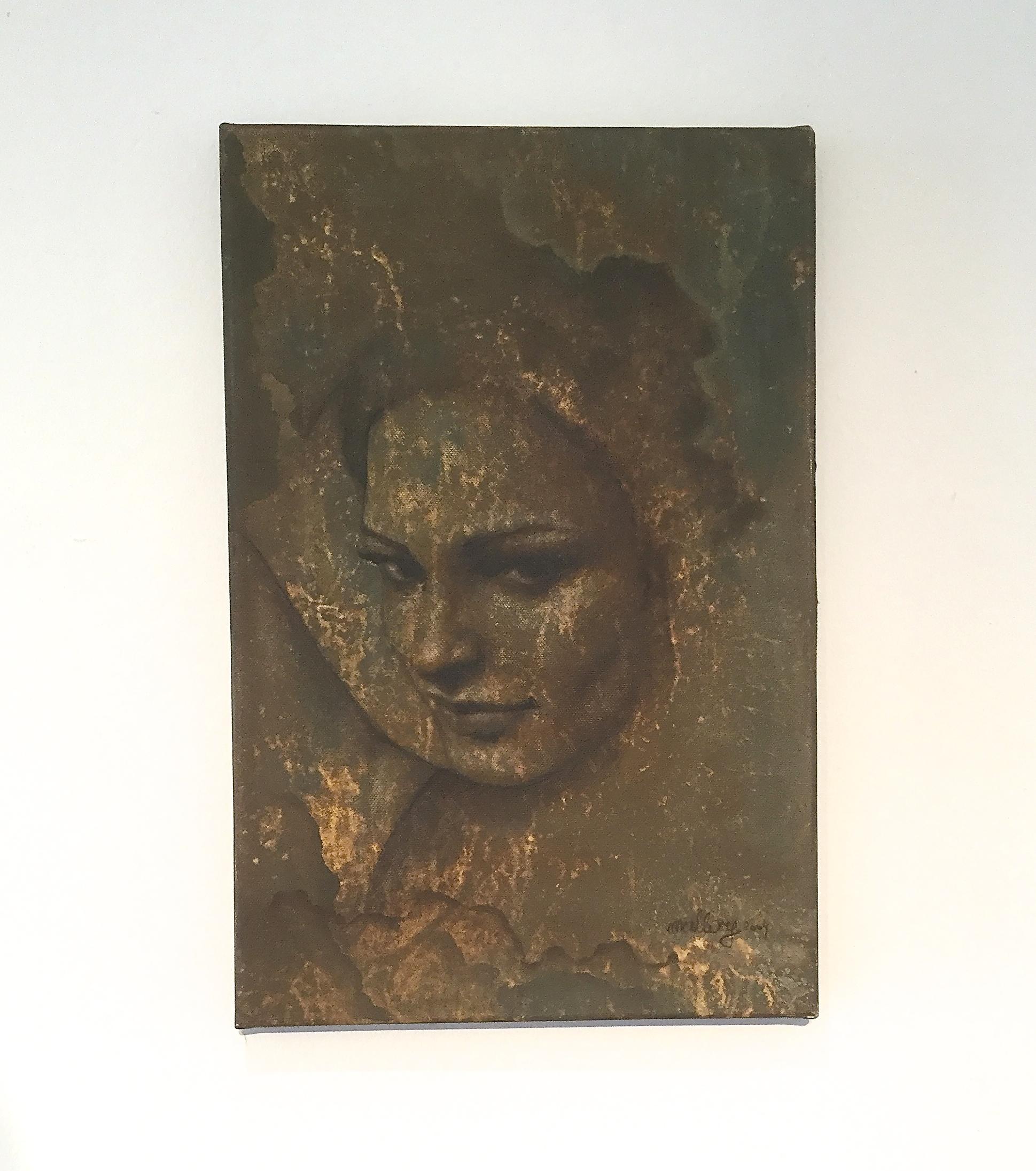 Ritratto di giovane donna 1 - Pittura ad olio figurativa, Nuovo Rinascimento in vendita 1