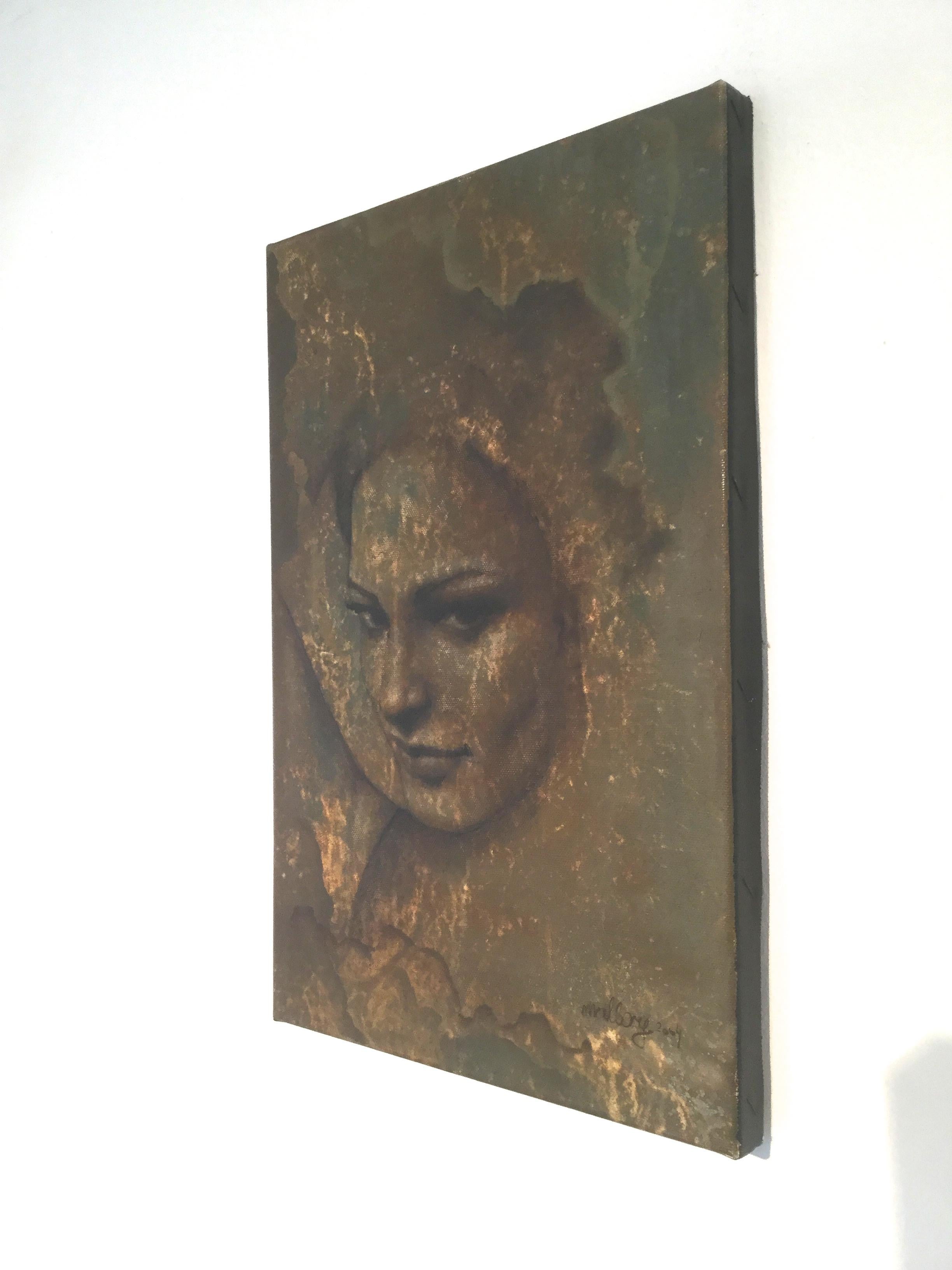 Ritratto di giovane donna 1 - Pittura ad olio figurativa, Nuovo Rinascimento in vendita 2