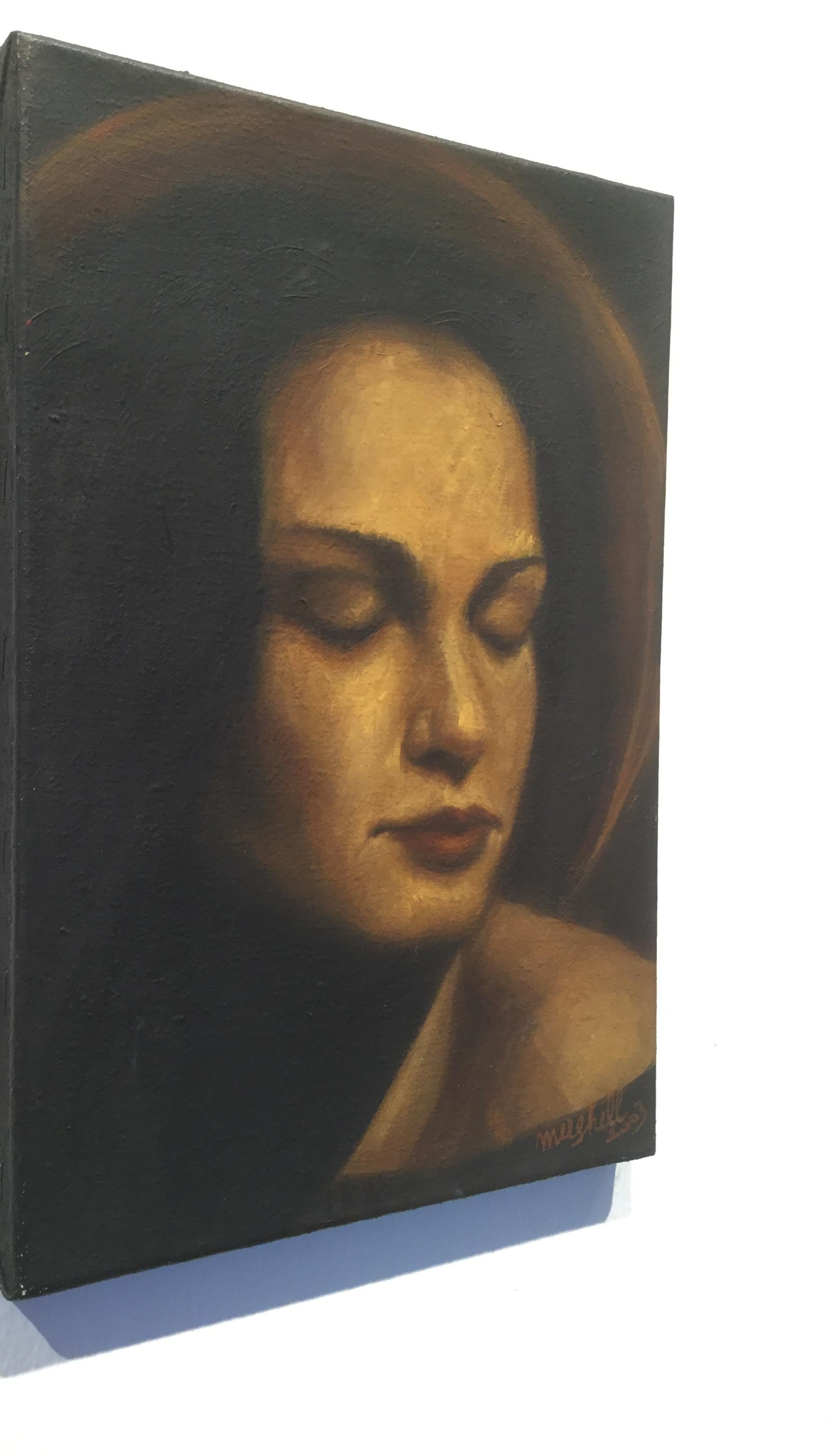 Ritratto di giovane donna 2 - Pittura ad olio figurativa, Nuovo Rinascimento - Figurative Painting Nero di Michalina Czarniecka - Meeshell