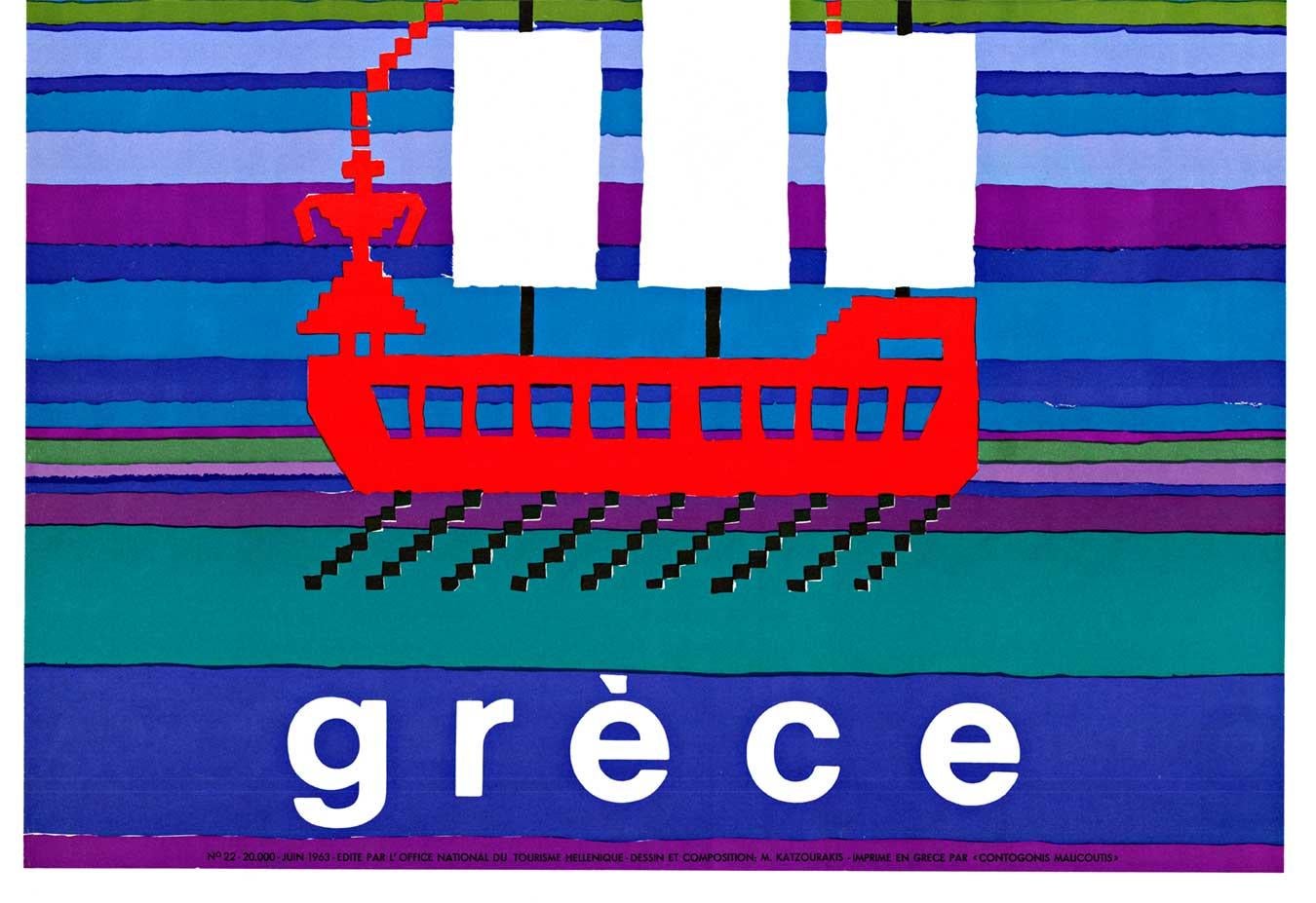 Original Grece (Griechenland) vintage Griechisches Fremdenverkehrsamt vintage Reiseplakat (Abstrakt), Print, von Michalis  Katzourakis