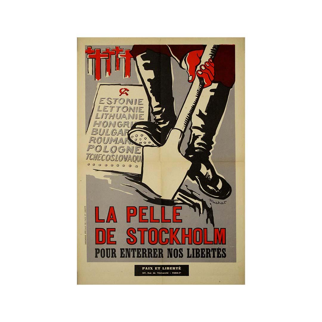 Poster originale del 1950 circa intitolato La Pelle di Stoccolma Paix et liberté Guerra Fredda in vendita 2