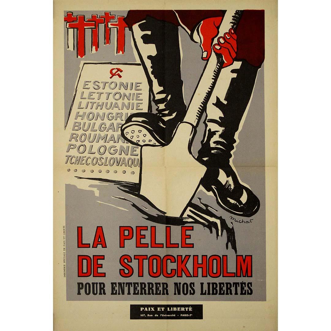 Poster originale del 1950 circa intitolato La Pelle di Stoccolma Paix et liberté Guerra Fredda - Print di Michat
