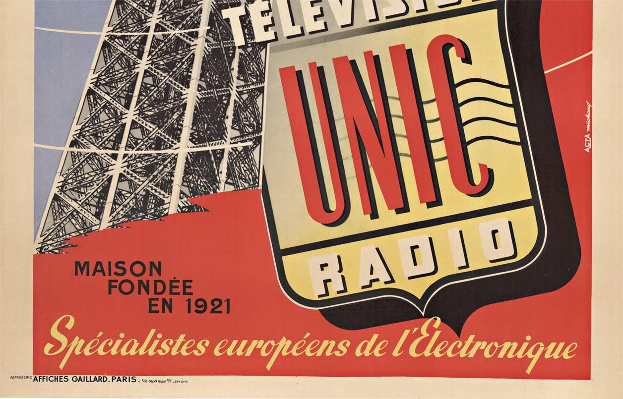 Original Ribet - Desjardins UNIC Television and Radio Vintage-Poster (Art déco), Print, von Michaud 