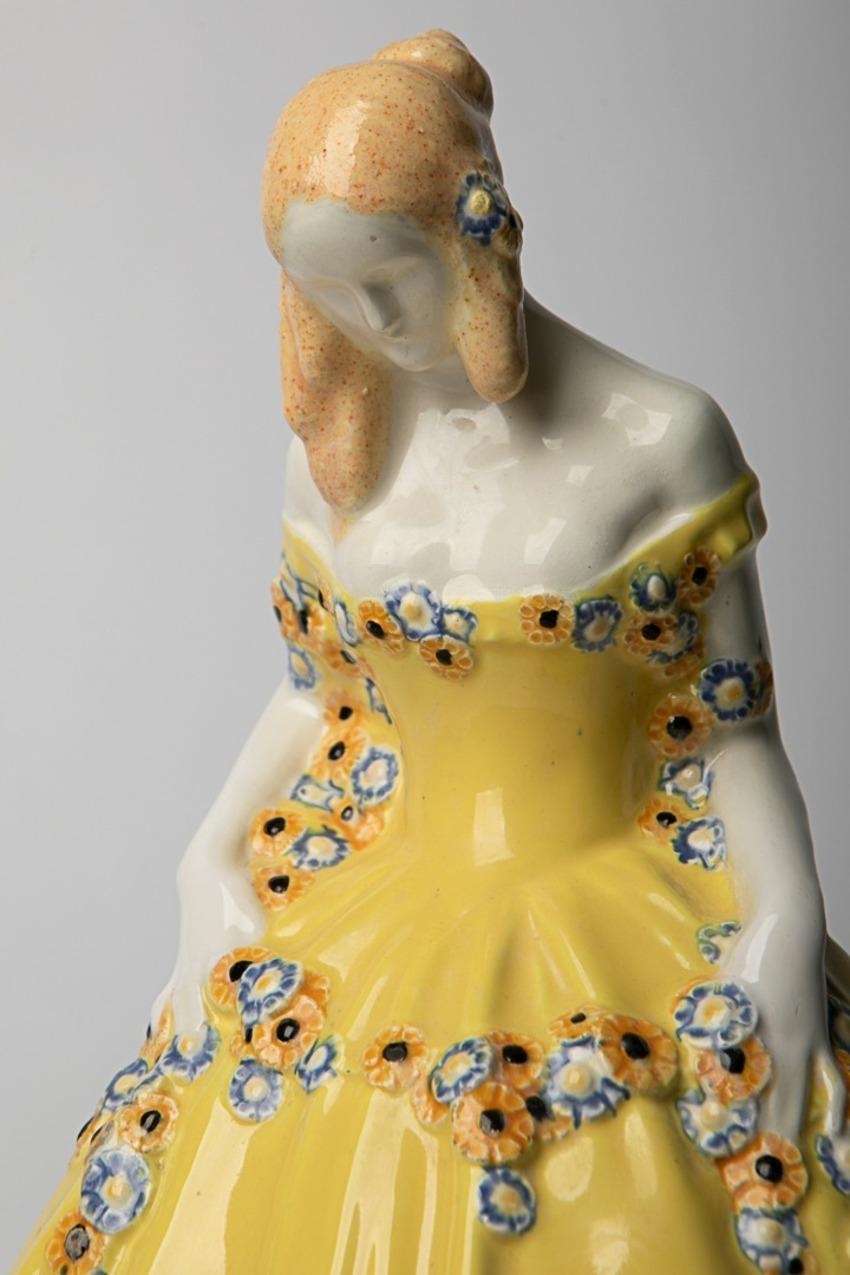 Micheael Powolny 
Lady in Crinoline Spring 
Austria 1917 Ceramic ( Viena )
Measure: H: 32 cm 
Very good condition 
On the lower back punch mark 
WK and MP.