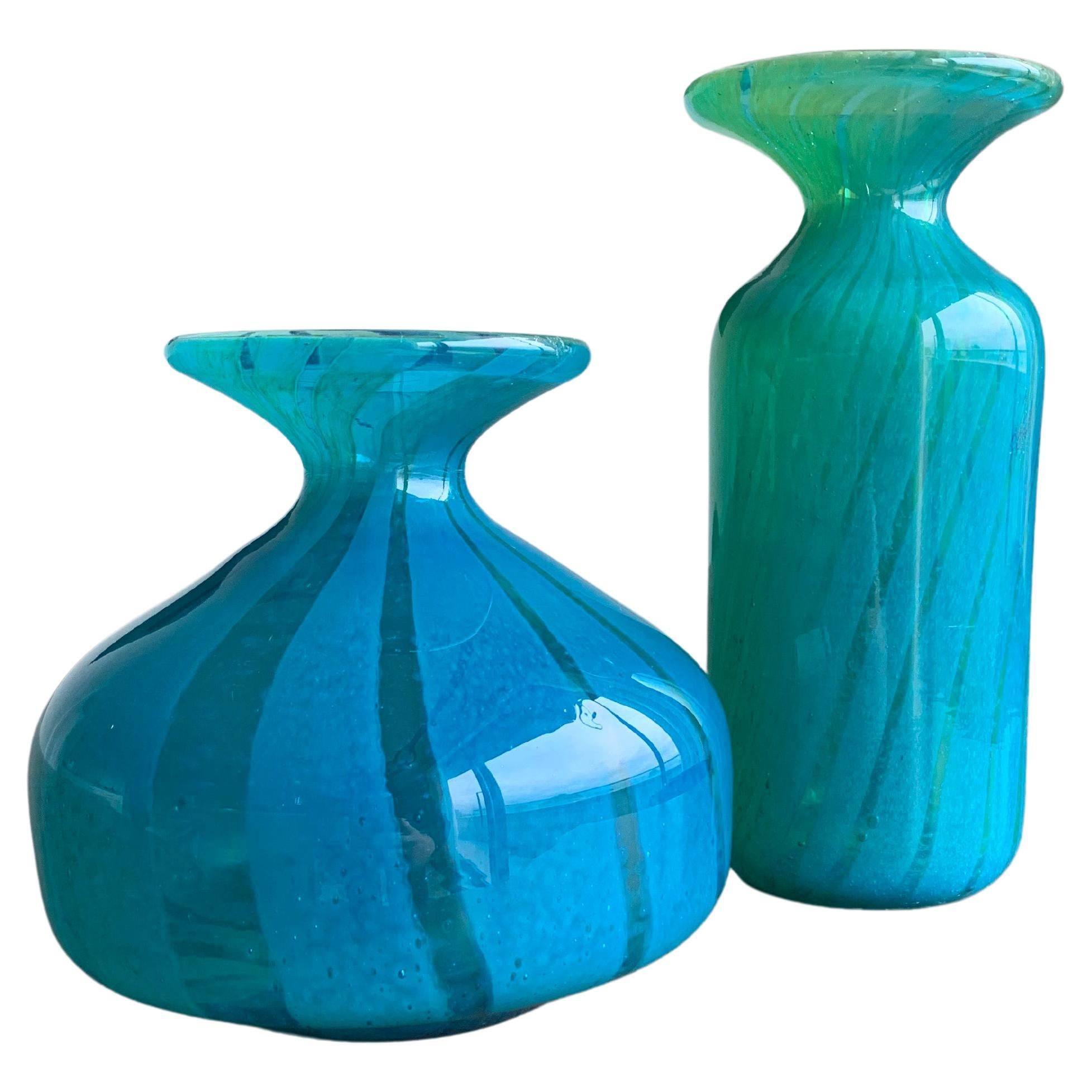 Micheal Harris, Mdina Glass, Turquoise, Ming Pattern, Bottle Vase Pair