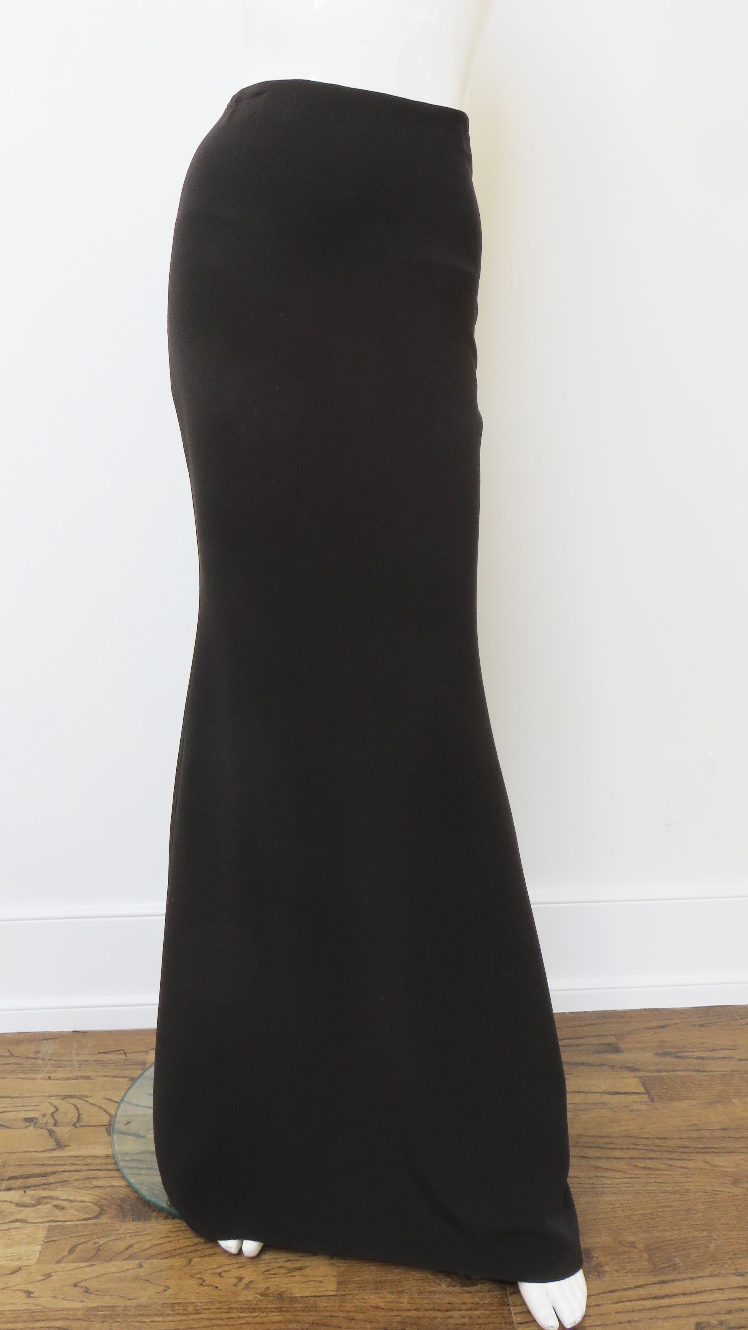Black Micheal Kors Wool Maxi Skirt with Train For Sale
