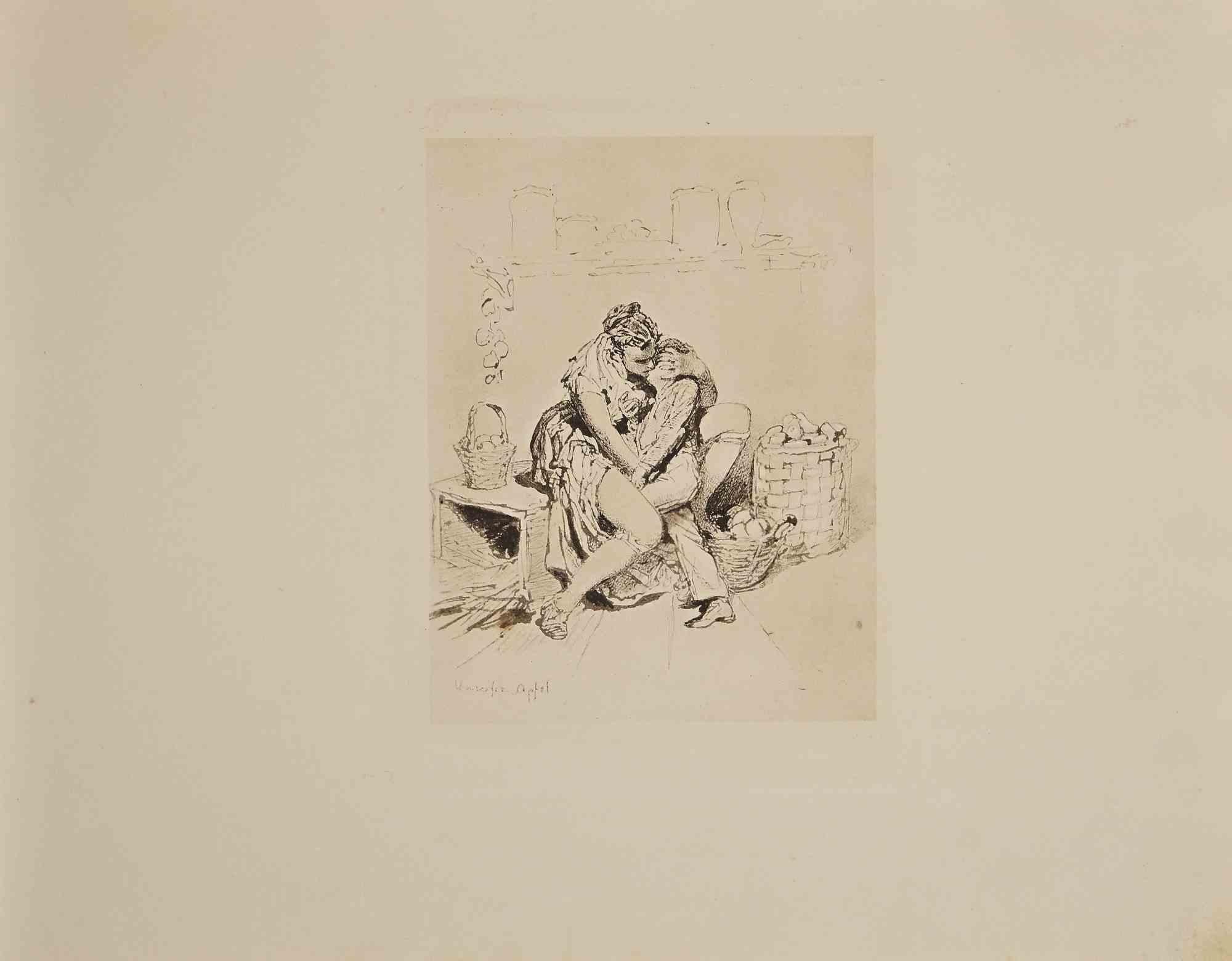 Scène érotique - Héliogravure de Micheal Von Zichy - 1911