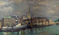 "Le Porte Rouen" Impressionist Russian 20th Century Marine Oil Painting Canvas