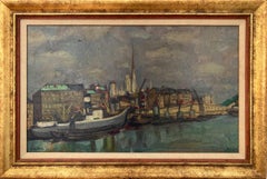 "Le Porte Rouen" Impressionist Russian 20th Century Marine Oil Painting Canvas