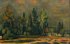 "Sunset in the Summer Forrest" Russian 20th Century Lush Landscape Oil Painting