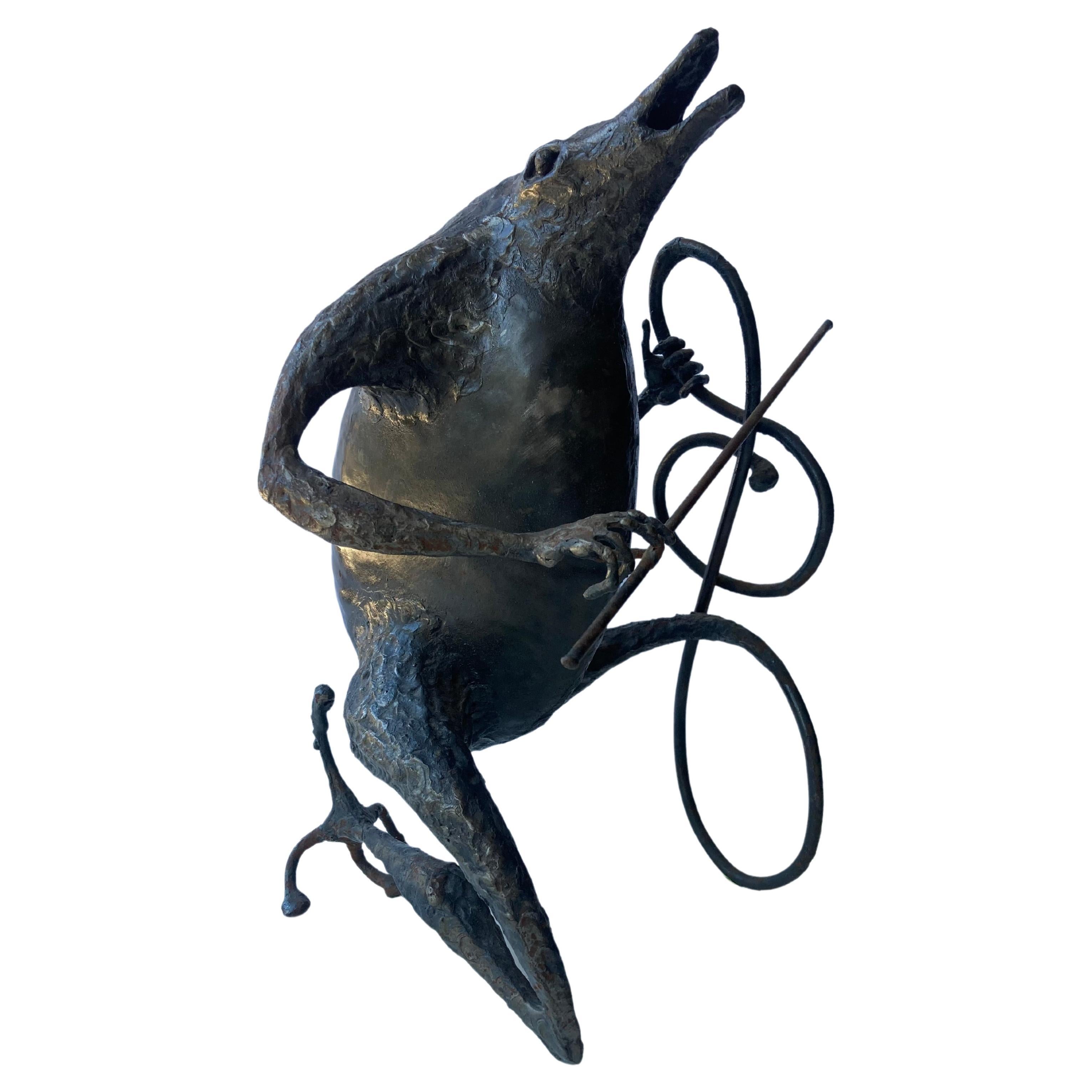 Sculpture « Musician » de Michel Anasse, surréaliste brutaliste surréaliste en métal abstrait