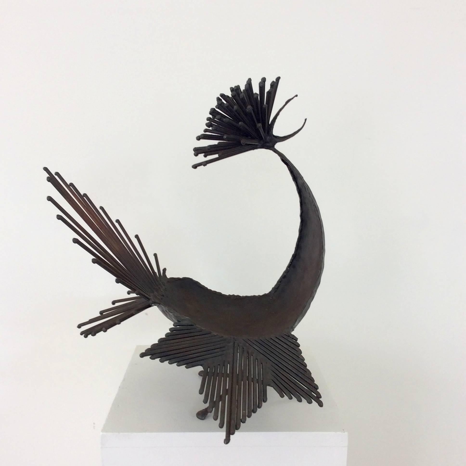 Nice bird sculpture by Michel Anasse, France, circa 1960.
Black patinated welded metal.
Dimensions: 37 cm H, 40 cm D, 28 cm W.
Good original condition.
 