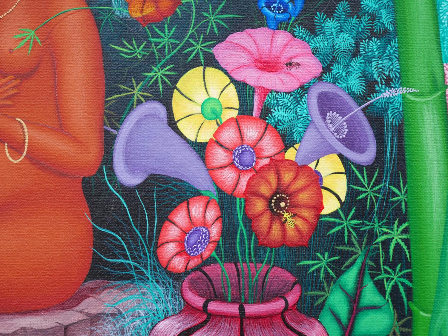 Colorful Tropical Jungle Landscape with Central Nude Female Figure 2