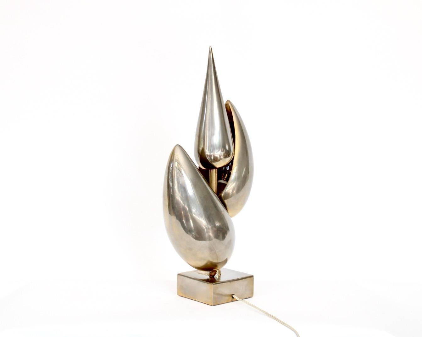 Late 20th Century Michel Armand French NIckled Bronze Table Lamp For Sale