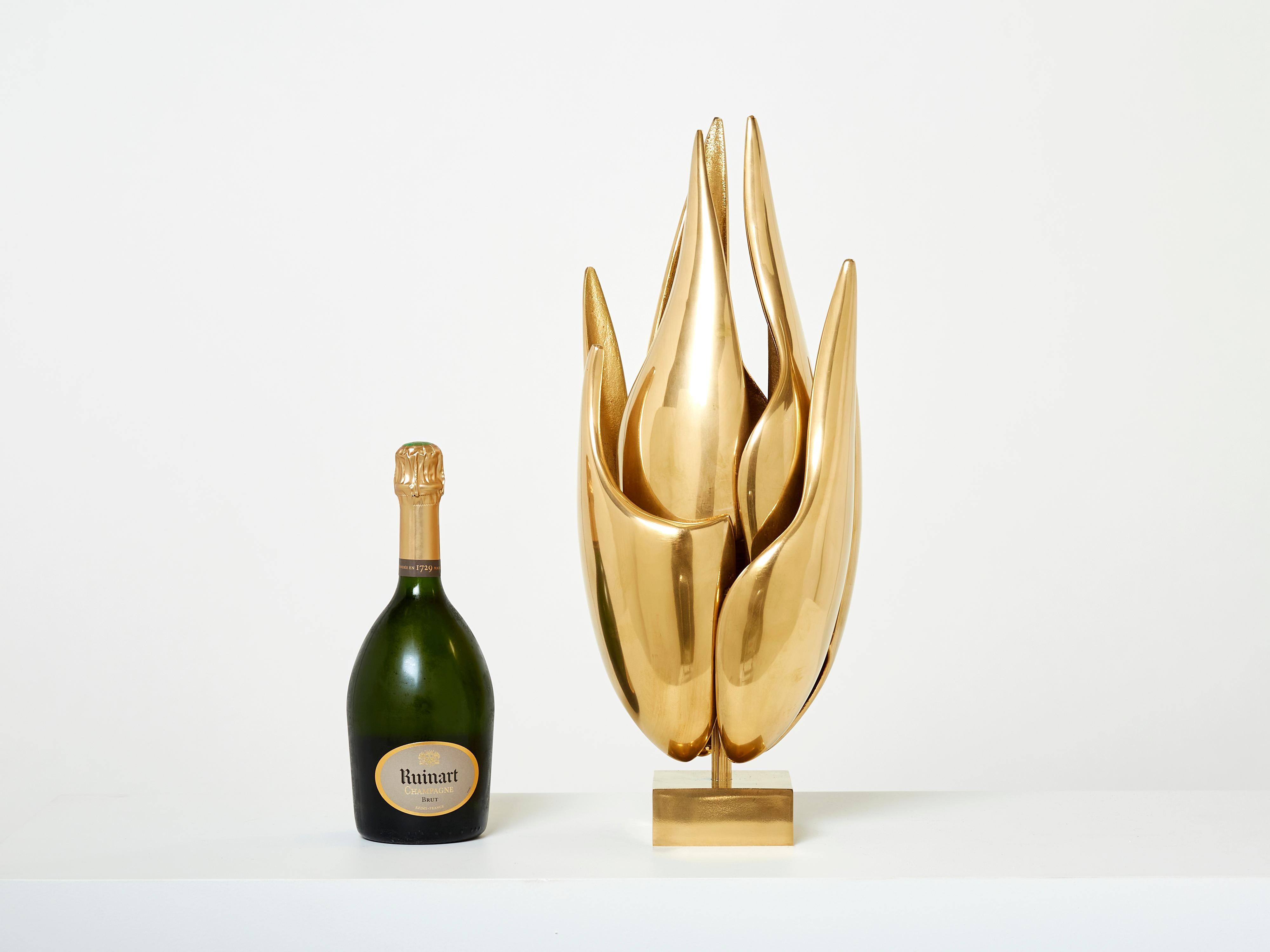 Michel Armand Gilt Bronze Modernist Flame Sculpture Table Lamp, 1970 For Sale 2