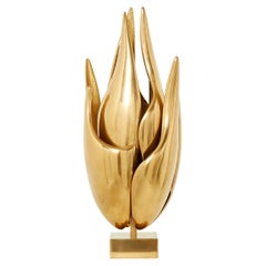 Michel Armand Gilt Bronze Modernist Flame Sculpture Table Lamp, 1970