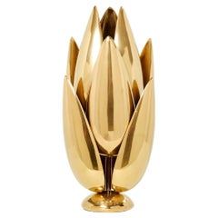 Michel Armand Gilt Bronze Modernist Lotus Sculpture Table Lamp, 1970