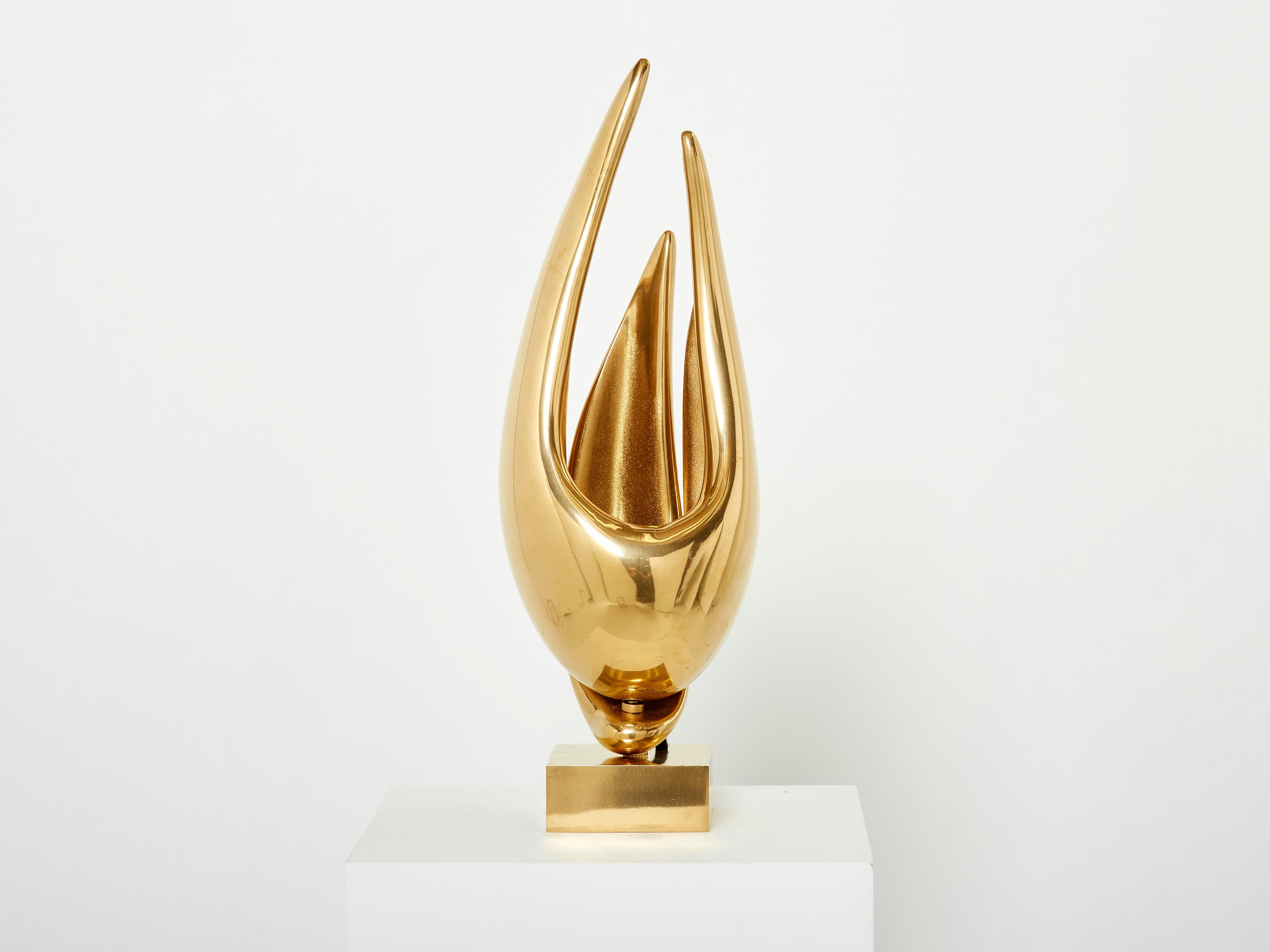 Michel Armand Gilt Bronze Modernist Sculpture Table Lamp, 1970 For Sale 4