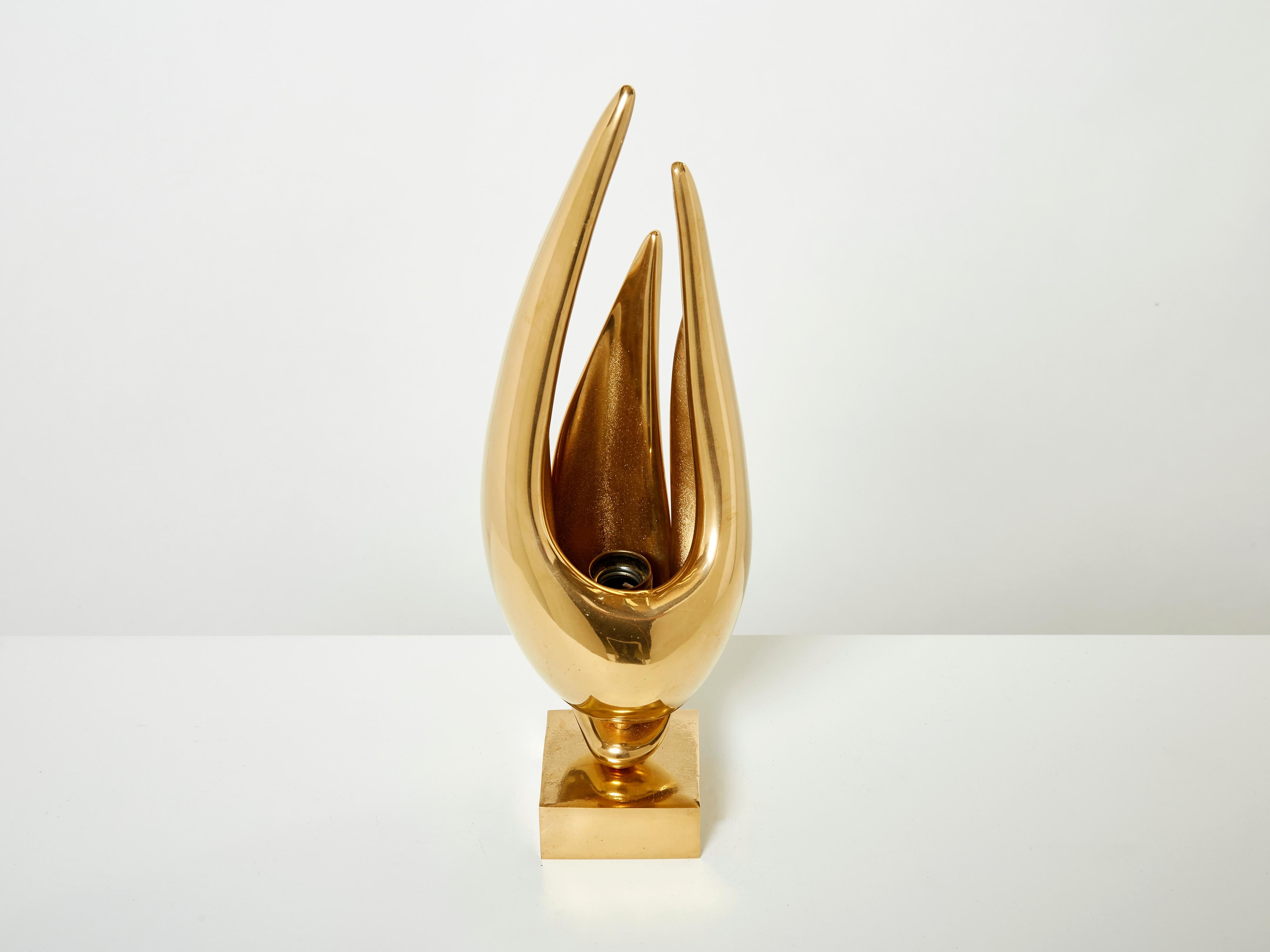 Michel Armand Gilt Bronze Modernist Sculpture Table Lamp, 1970 In Good Condition For Sale In Paris, IDF
