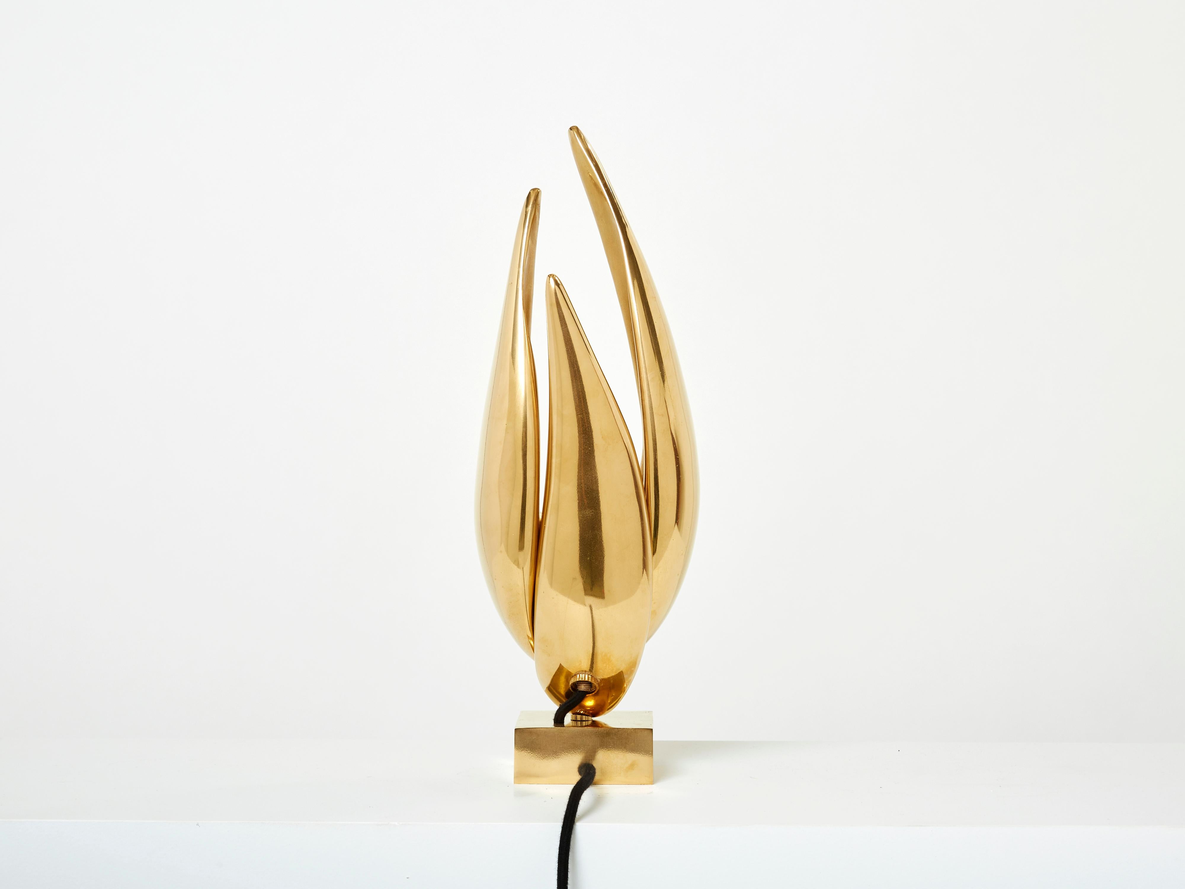 Late 20th Century Michel Armand Gilt Bronze Modernist Sculpture Table Lamp, 1970 For Sale