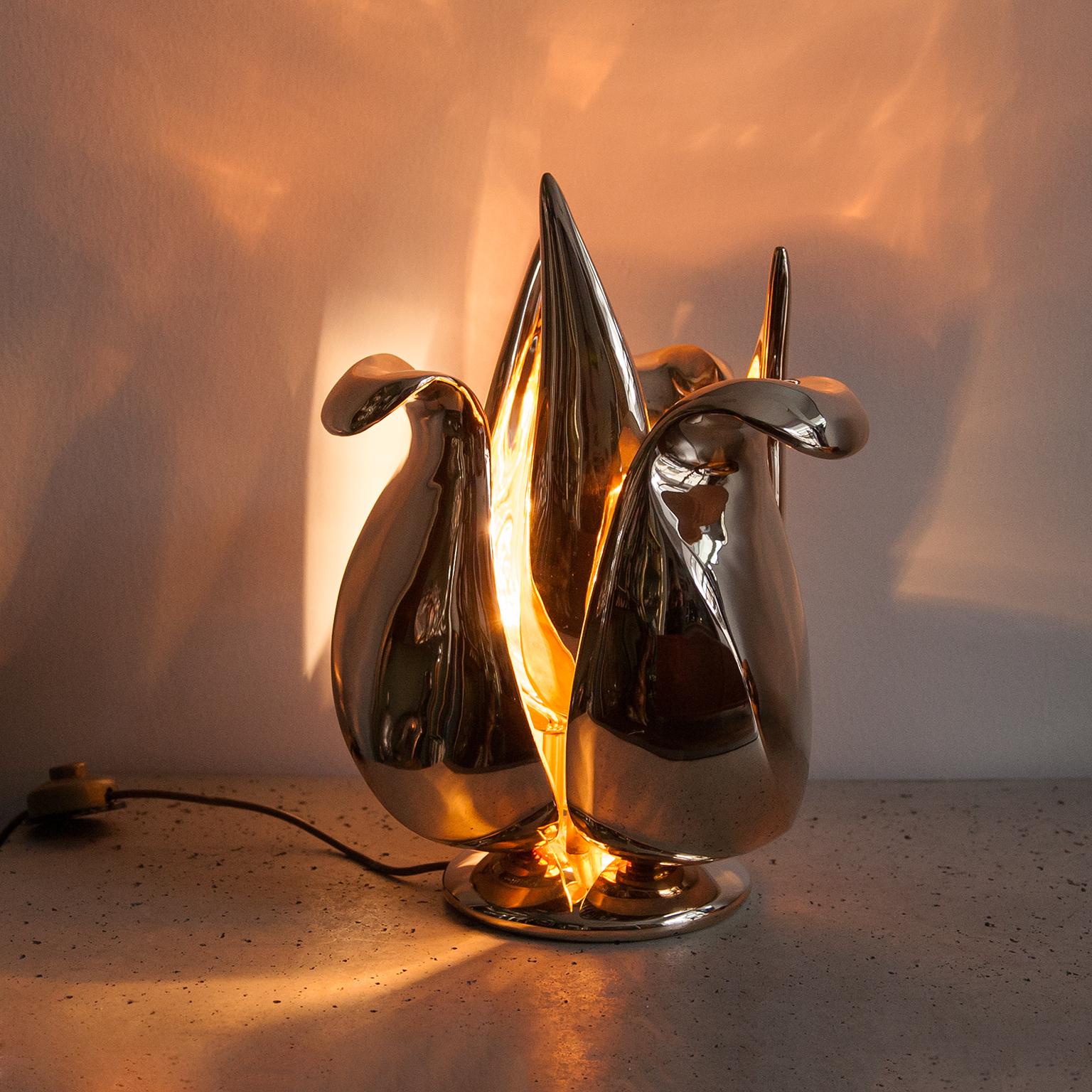 Gilt Michel Armand Golden Bronze Flower Table Lamp, France, 1970s For Sale