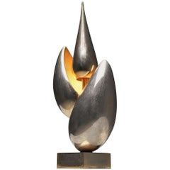 Michel Armand Rare Sculptural Table Lamp in Nickel Plated Bronze