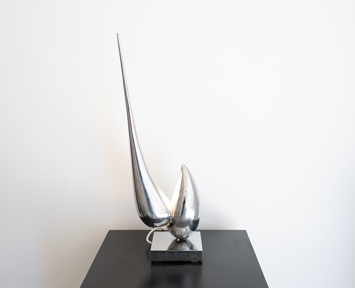 Modern Michel Armand Sculptural Lamp in Chromed, circa 1970 For Sale