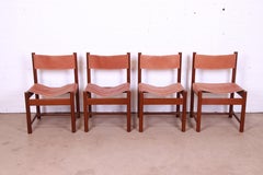 Michel Arnoult Brazilian Rosewood and Leather Sling Dining Chairs, Set of Four
