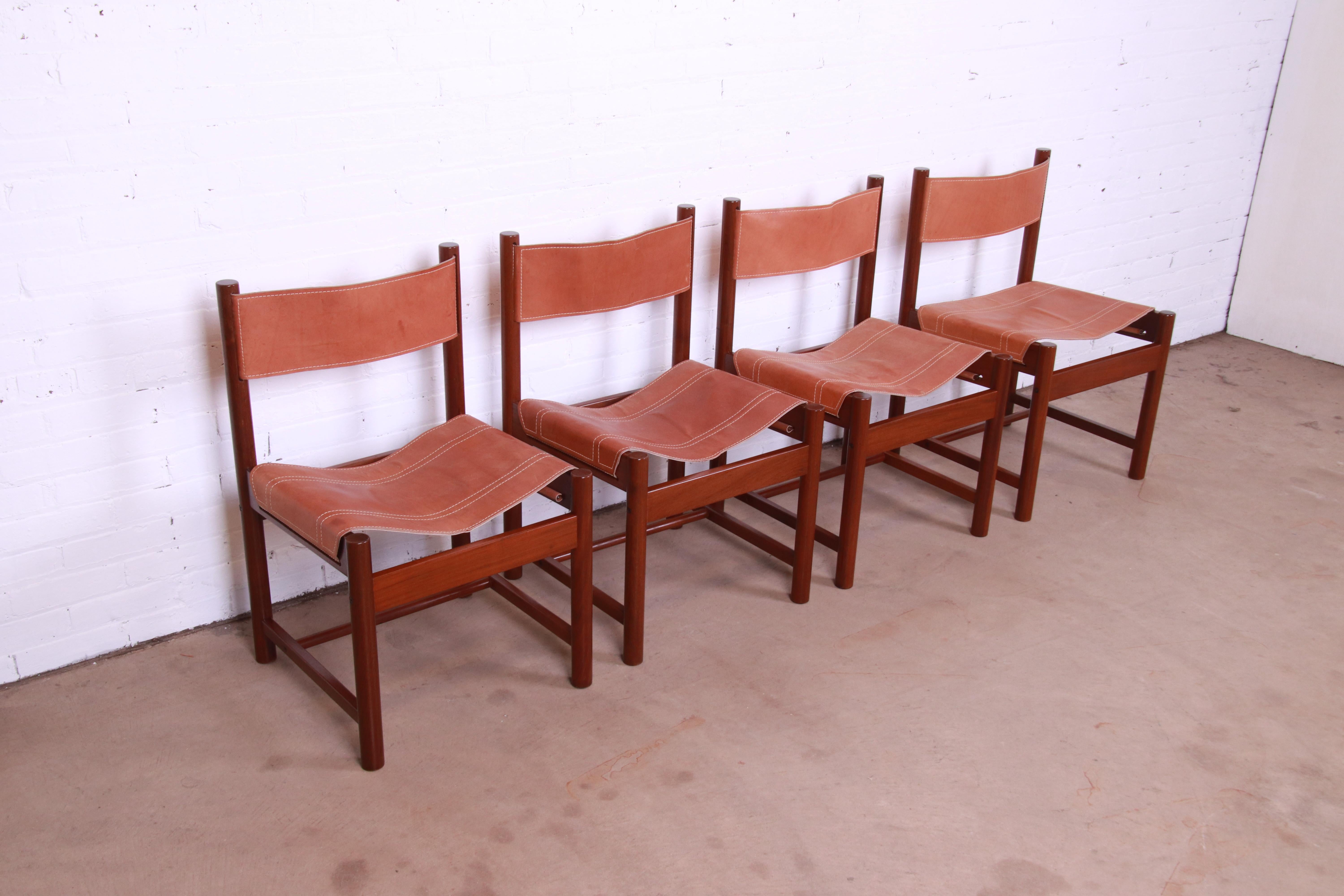 Mid-Century Modern Michel Arnoult Brazilian Rosewood and Leather Sling Dining Chairs, Set of Four