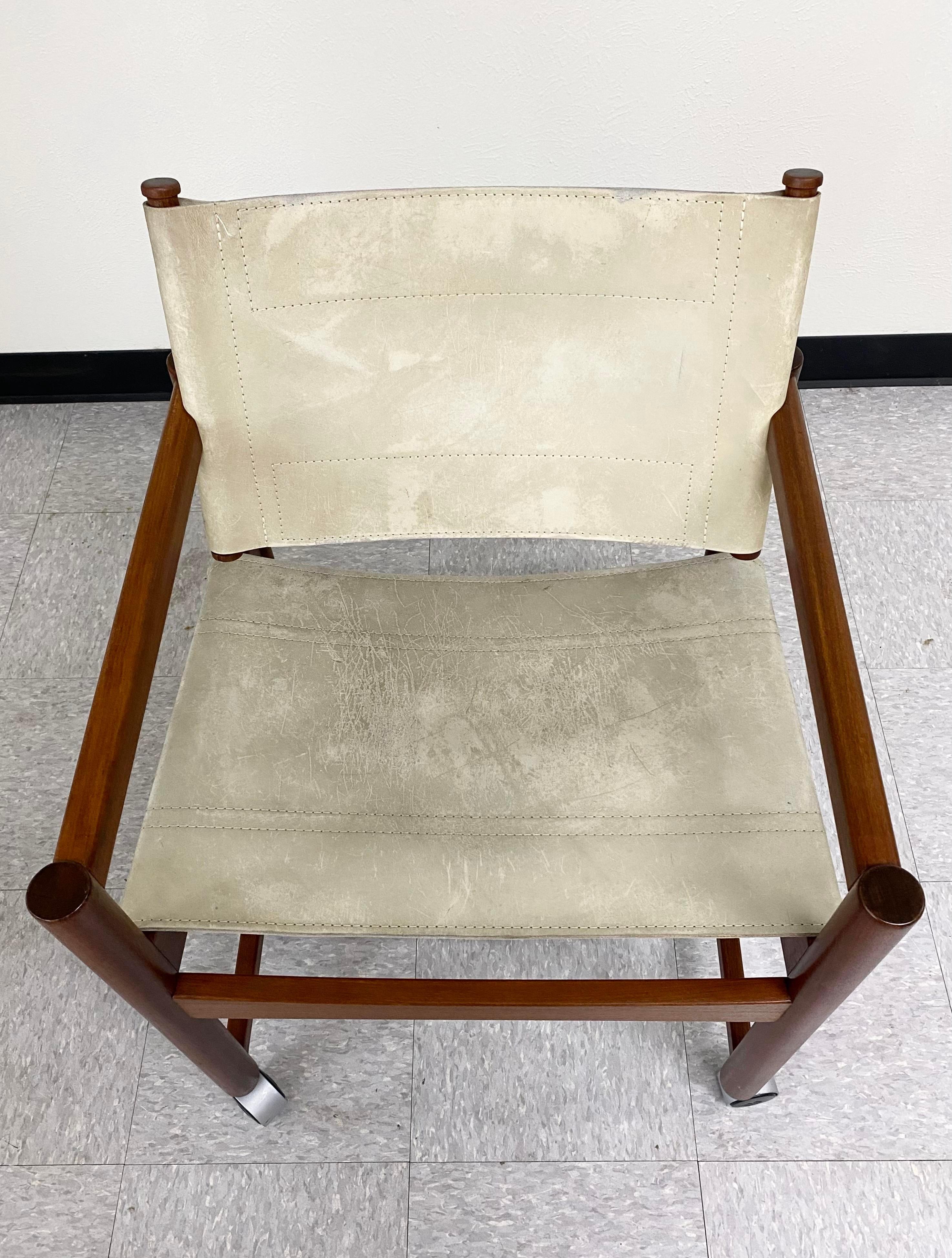 Michel Arnoult Leather + Imbuia Pair Chairs (Brazil) For Sale 3