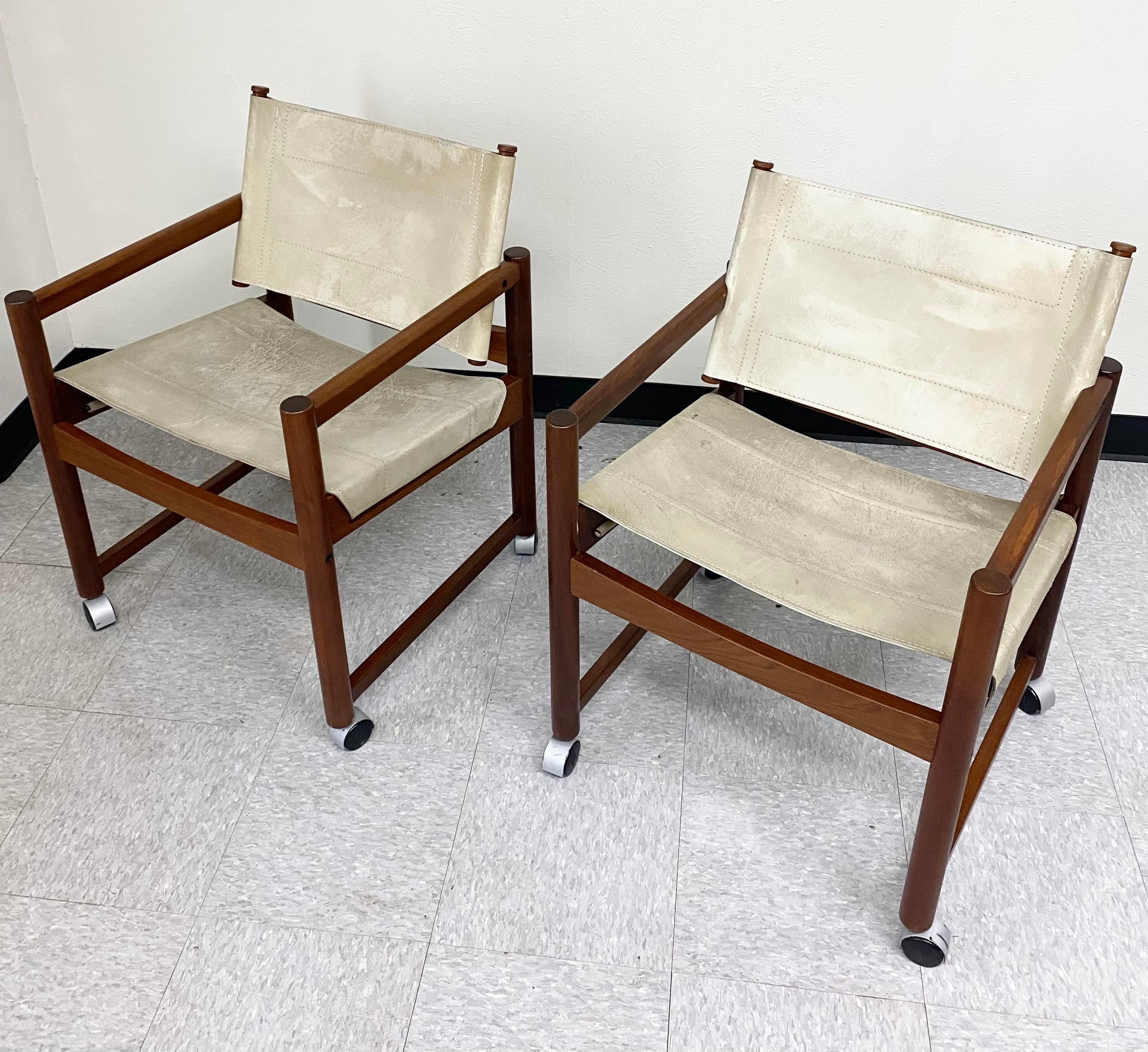 Mid-Century Modern Michel Arnoult Leather + Imbuia Pair Chairs (Brazil) For Sale