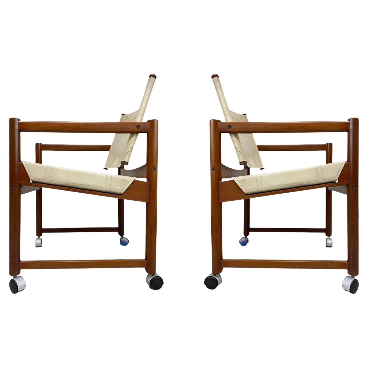 Michel Arnoult Leather + Imbuia Pair Chairs (Brazil)