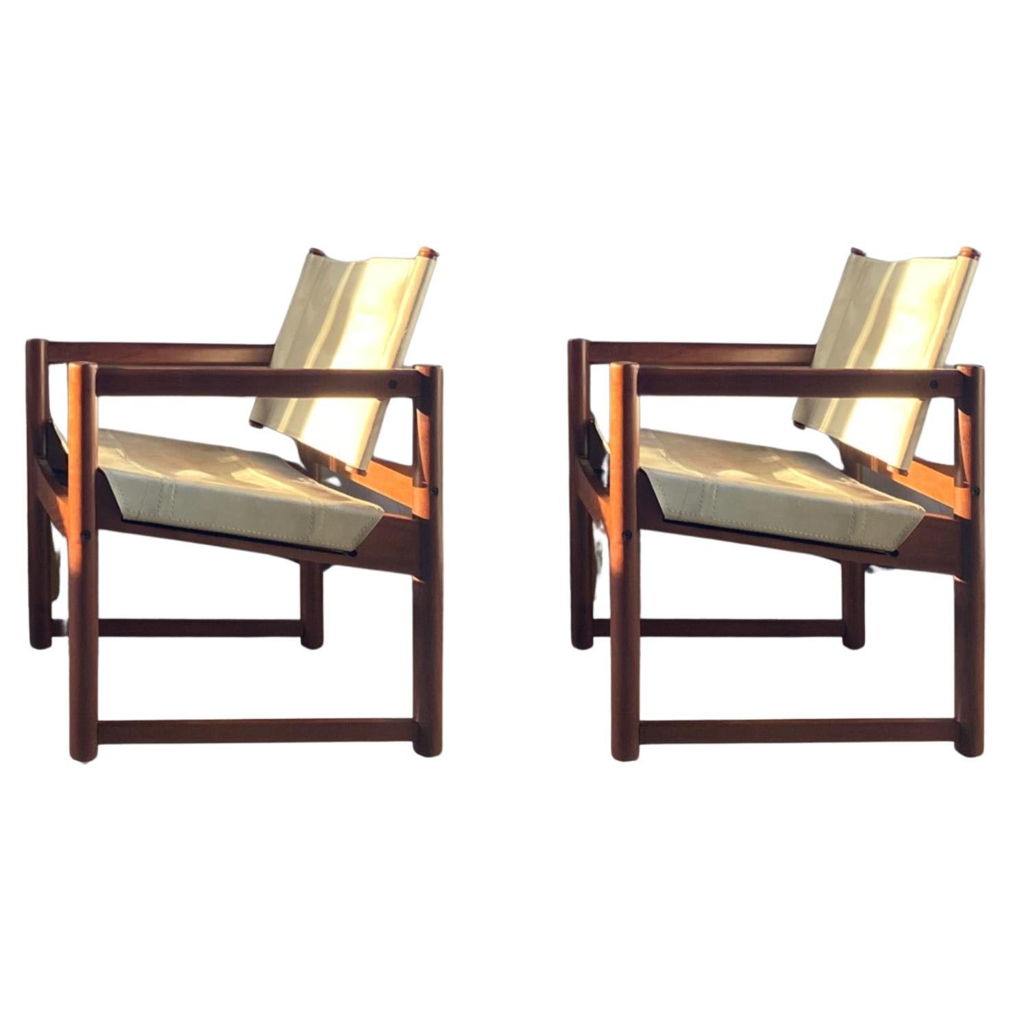 Paire de chaises Michel Arnoult en cuir et Imbuia (Brésil) en vente