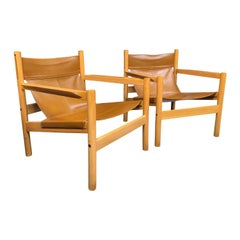 Michel Arnoult Leather Sling Chairs, a Pair
