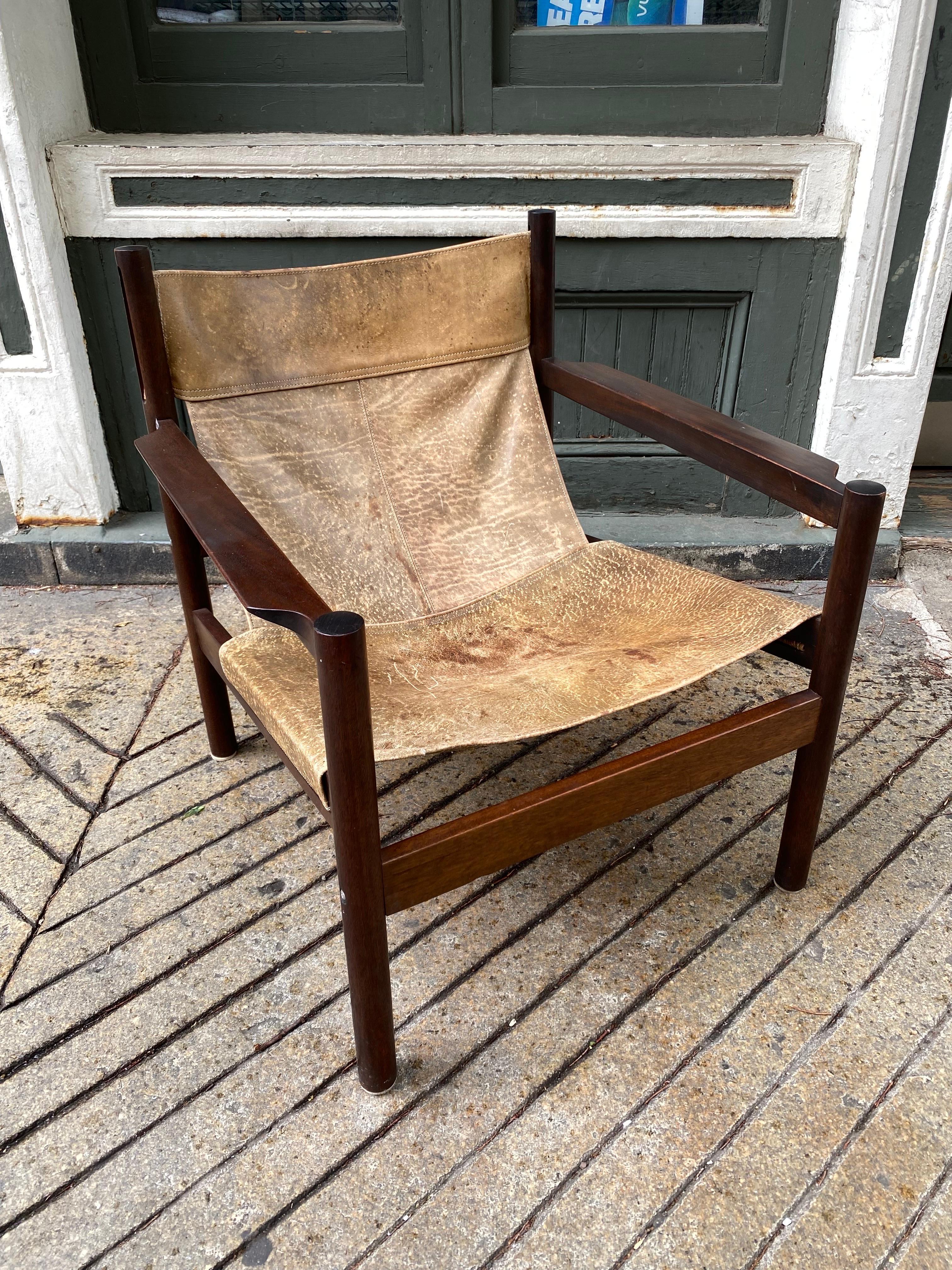 Mid-Century Modern Michel Arnoult Leather Sling Safari Chair