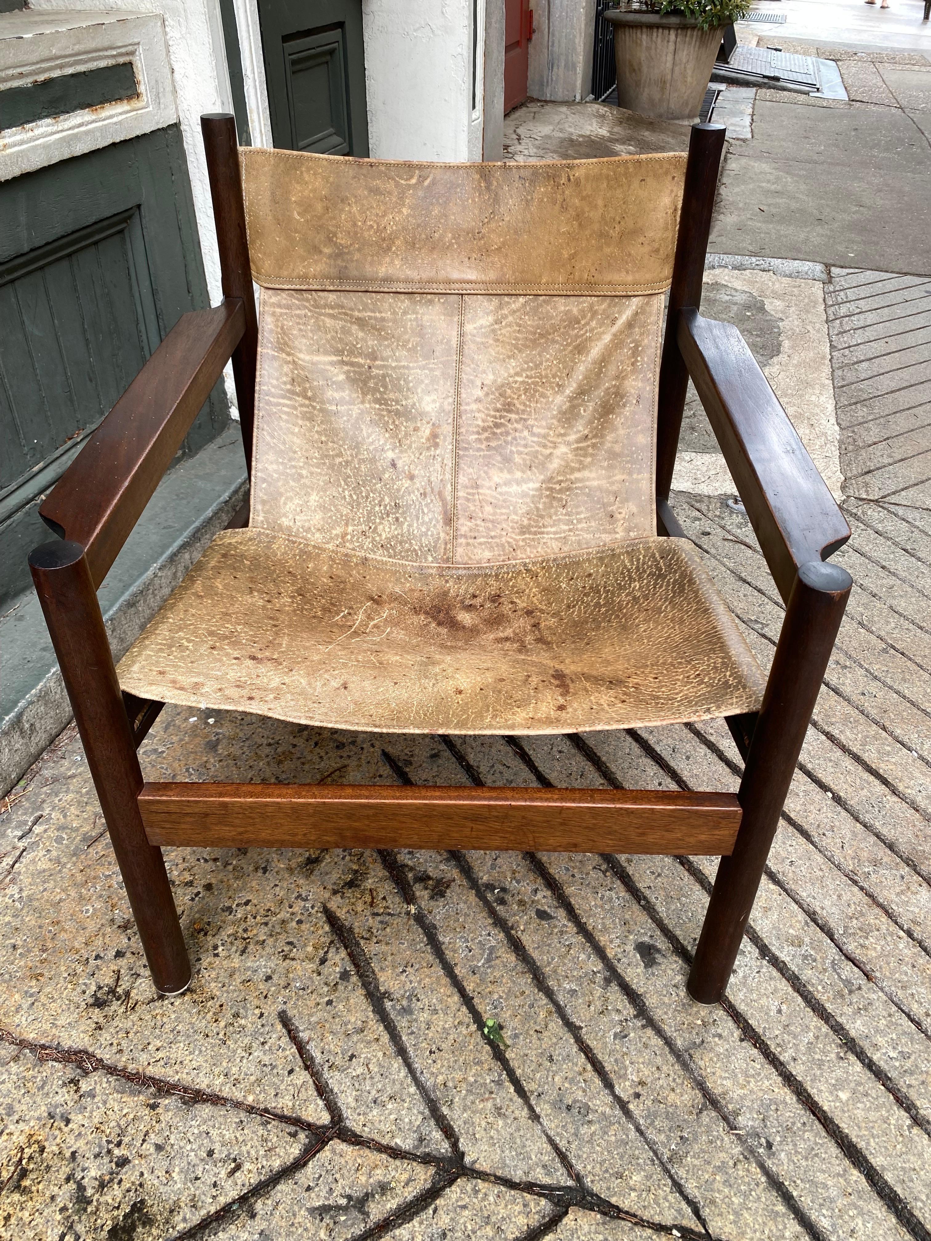 Michel Arnoult Leather Sling Safari Chair 1