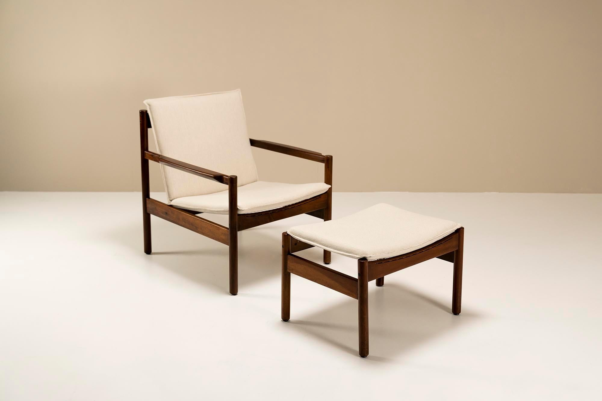 Mid-Century Modern Michel Arnoult Ouro Preto Lounge Chair in Imbuia Wood with Ottoman, Brasil 1958