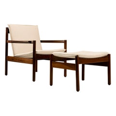 Michel Arnoult Ouro Preto Lounge Chair in Imbuia Wood with Ottoman, Brasil 1958