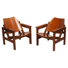 Michel Arnoult Pair of Armchairs, c. 1950 Solid noble wood