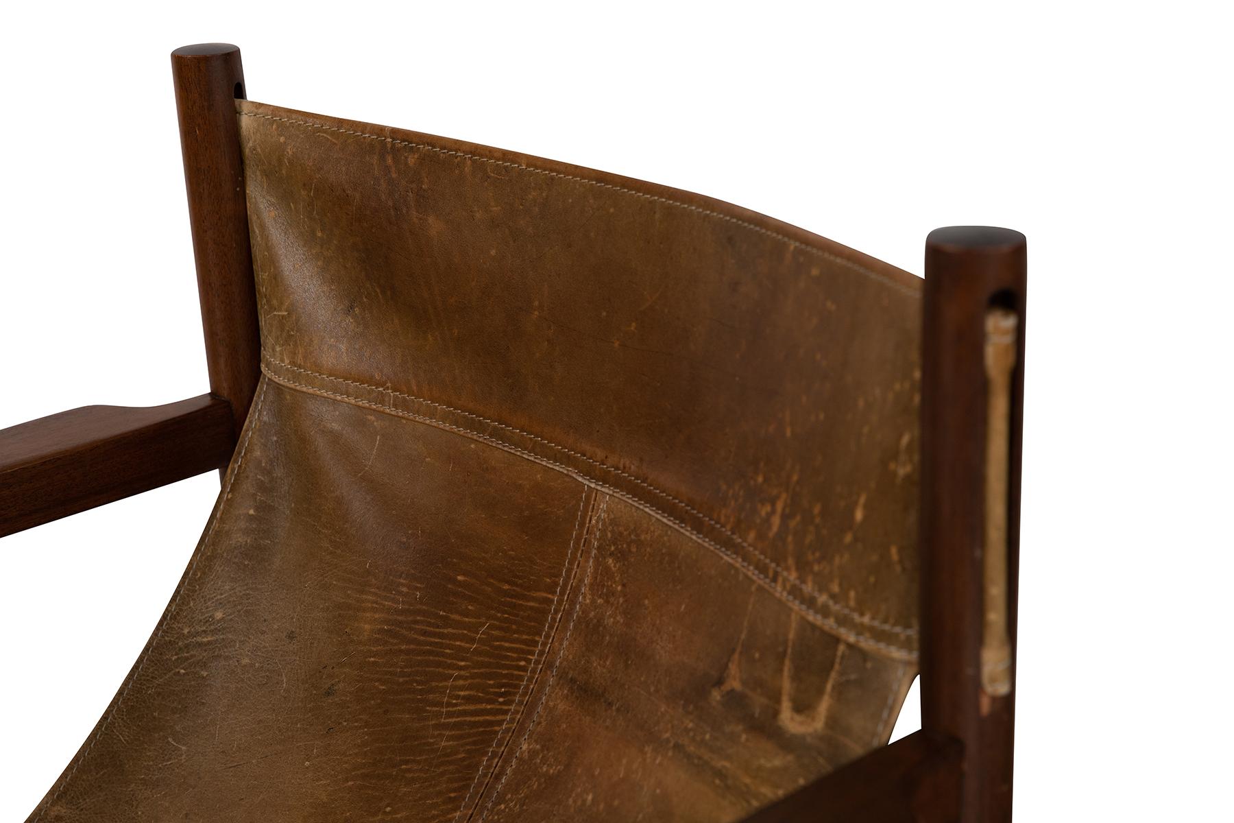Brazilian Michel Arnoult Patinated Leather Sling Chairs
