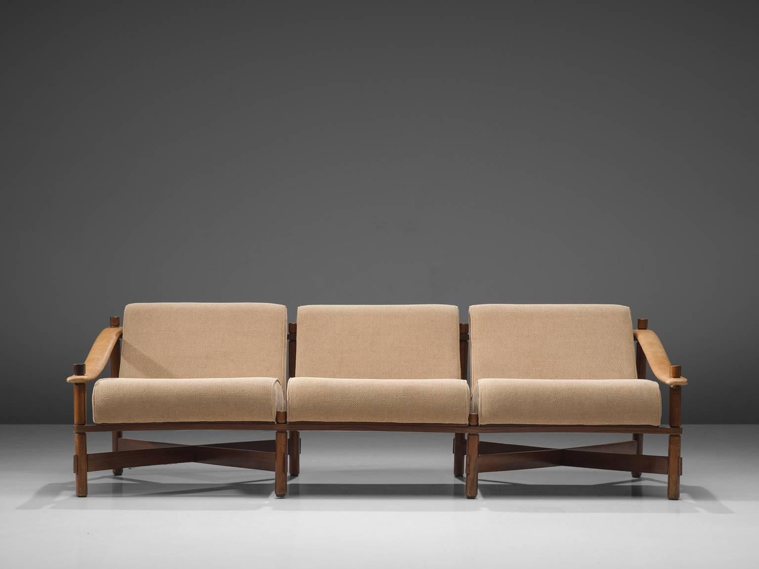 Brazilian Michel Arnoult Sofa in Solid Rosewood and Leather Arms