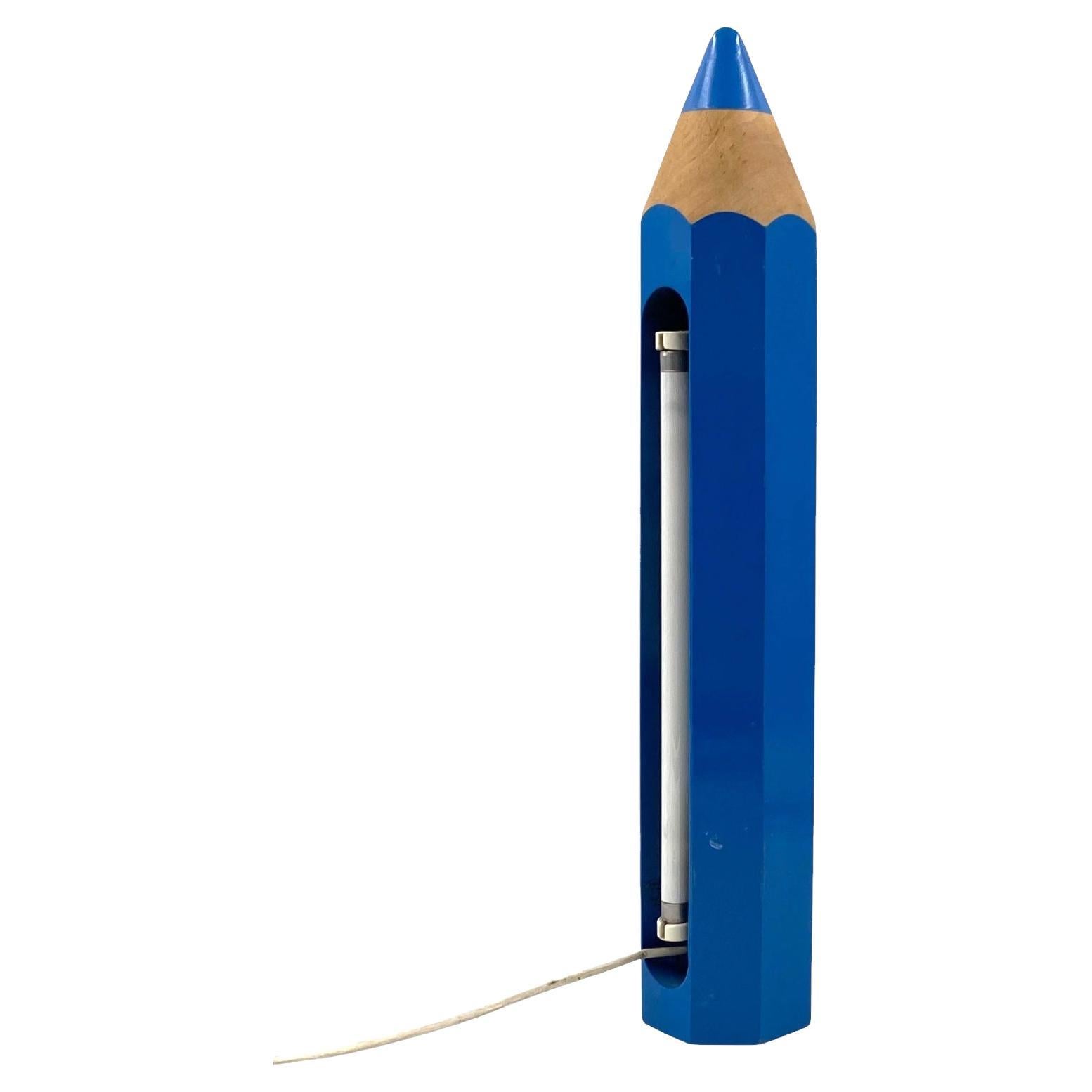Michel Aroutcheff, postmodern blue Pencil table lamp, Ed. Vilac France 1980s