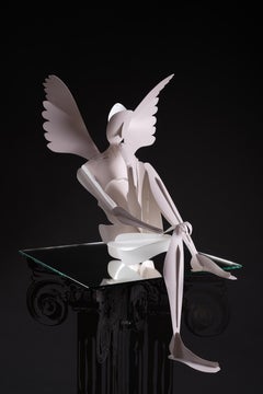 Steel white epoxy painting sculpture, "Angel" by Michel Audiard, 2020, France