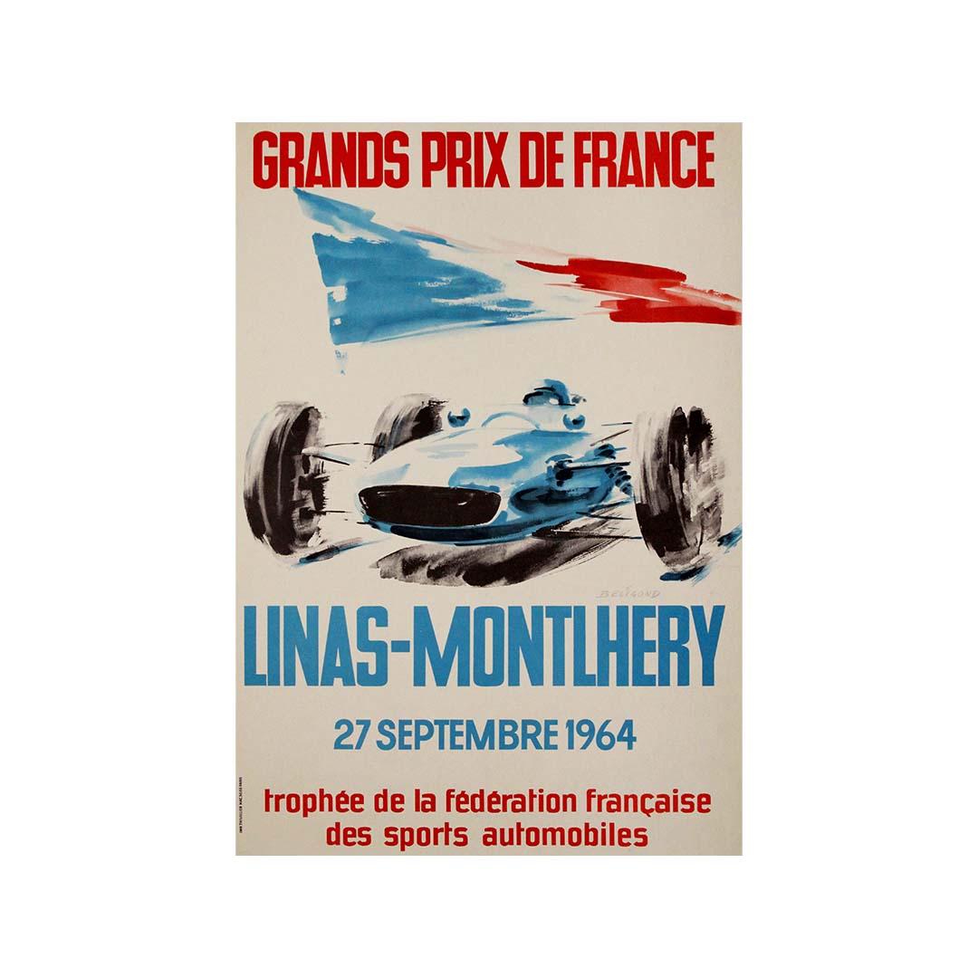 Cartel original de 1964 para el Gran Premio de Francia en Linas-Montlhéry en venta 2