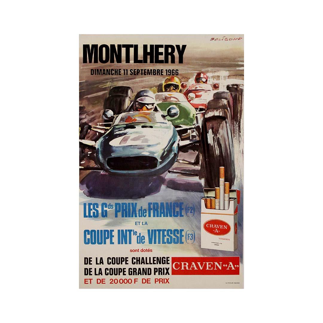 Cartel original de 1966 de Beligond - Les grands prix de France - Montlhery en venta 2