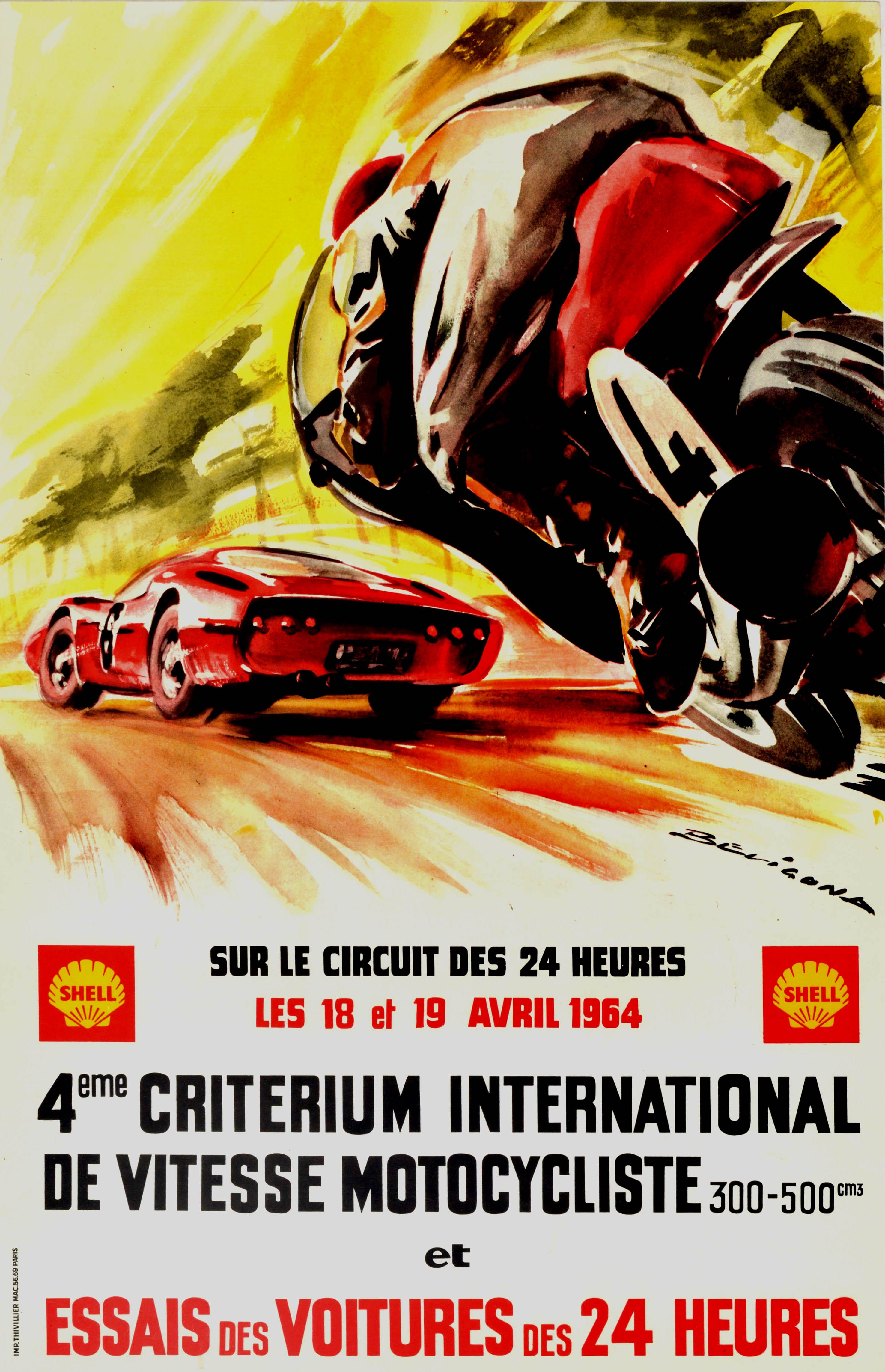 Michel Beligond Print - Original Vintage Poster 24 Heures Du Mans Speed Racing Le Mans Motor Sport Art 