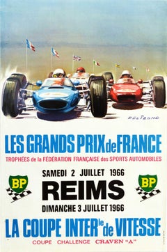 Original Vintage Poster Les Grands Prix De France Auto Racing F1 Cars Motorsport