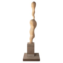 Michel Bérard, Abstract Stacked Wood Disc Sculpture on Wooden Base, circa 1970s