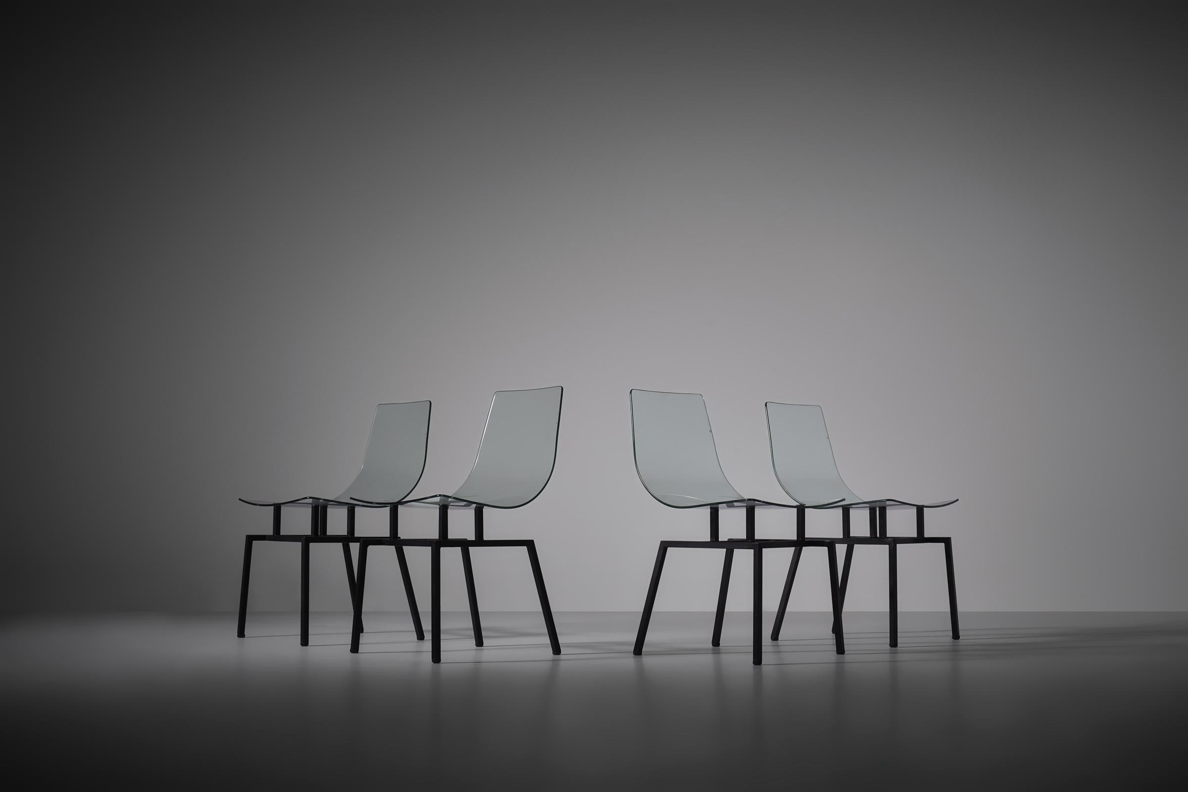 Michel Blondeau set of four 'verre securit' chairs, France 1958 For Sale 3